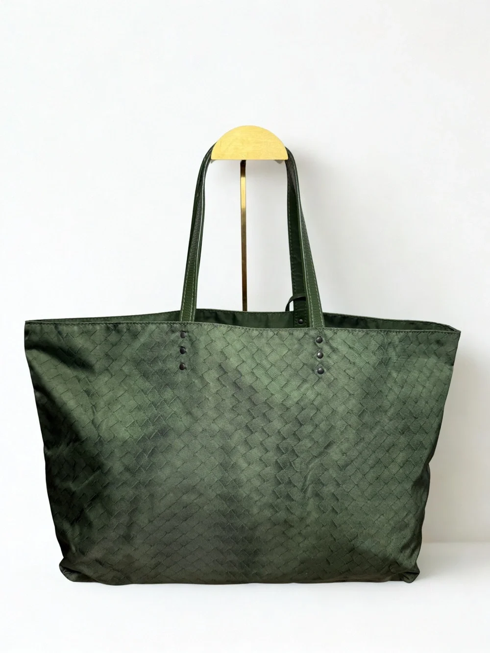 Bottega Veneta Medium Intrecciato Nylon Tote — Deep Olive Green